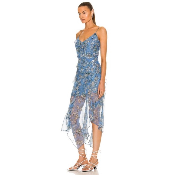 VERONICA BEARD Avenel Silk Ruffle Dress in Blue Sz 0 - Picture 8 of 15